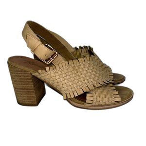Rebels Woven Cross Front Sandal Open Toe Block Heel Tan Slingback Buckle Sz 7.5